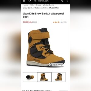 Merrell Little Kid's Snow Bank Jr Waterproof Boot. Size 9. New with retailer tag